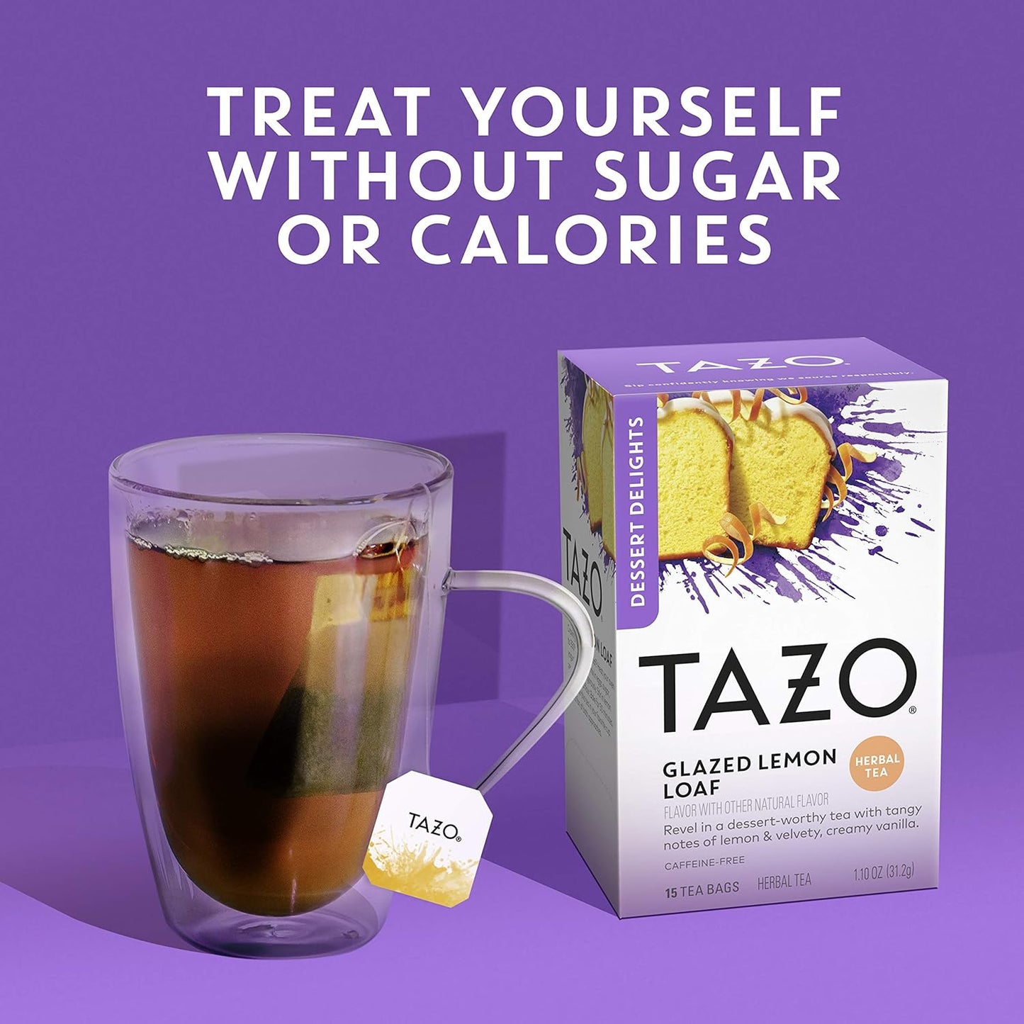 Glazed Lemon Loaf Dessert Delights Herbal Tea Bags, Caffeine Free, 15 Total Tea Bags