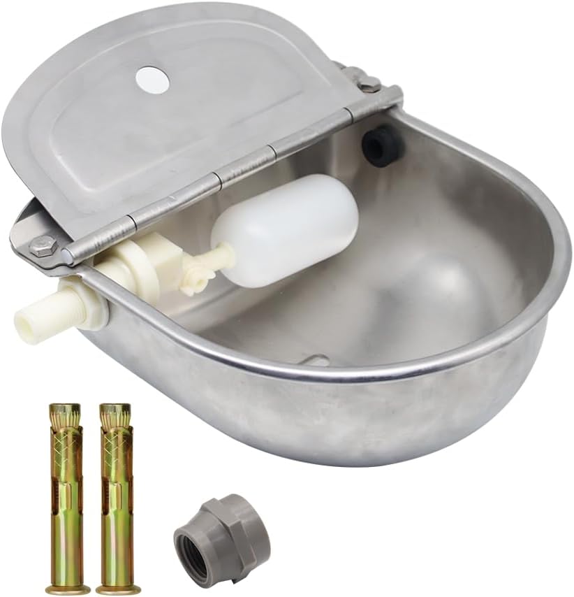Automatic Dog Water Feeder 3L Stainless Steel Bowl for Chicken Cattle Sheep | With Float Valve auto fill water Wall Mounted Livestock Waterer rust proof Keep Water Fresh Easy to Clean & install for Goat