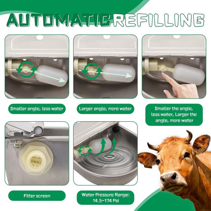 Automatic Dog Water Feeder 3L Stainless Steel Bowl for Chicken Cattle Sheep | With Float Valve auto fill water Wall Mounted Livestock Waterer rust proof Keep Water Fresh Easy to Clean & install for Goat