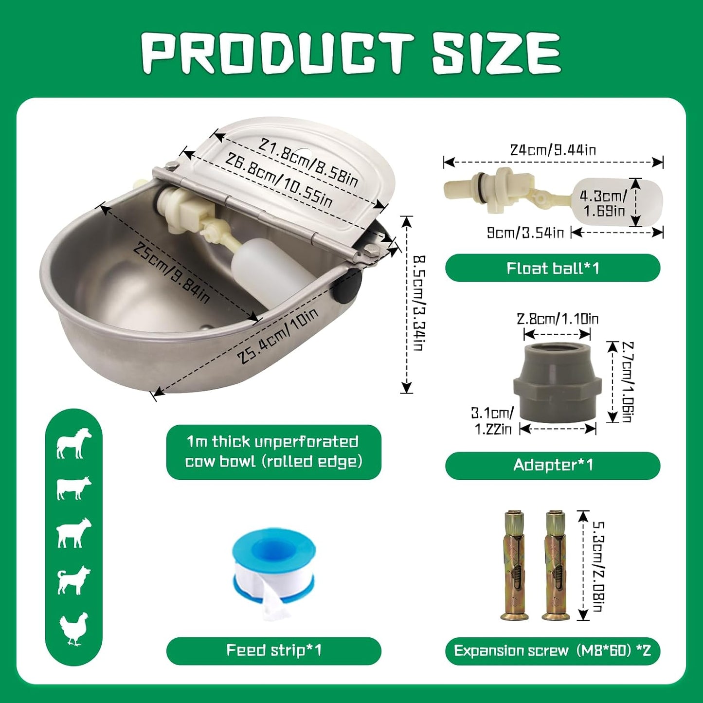 Automatic Dog Water Feeder 3L Stainless Steel Bowl for Chicken Cattle Sheep | With Float Valve auto fill water Wall Mounted Livestock Waterer rust proof Keep Water Fresh Easy to Clean & install for Goat