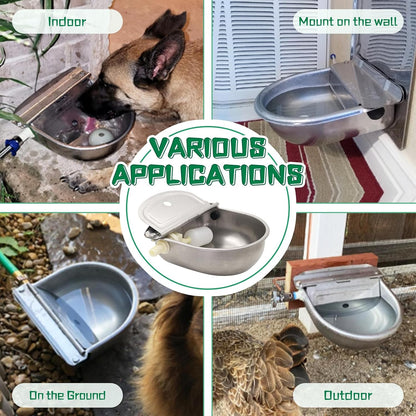Automatic Dog Water Feeder 3L Stainless Steel Bowl for Chicken Cattle Sheep | With Float Valve auto fill water Wall Mounted Livestock Waterer rust proof Keep Water Fresh Easy to Clean & install for Goat