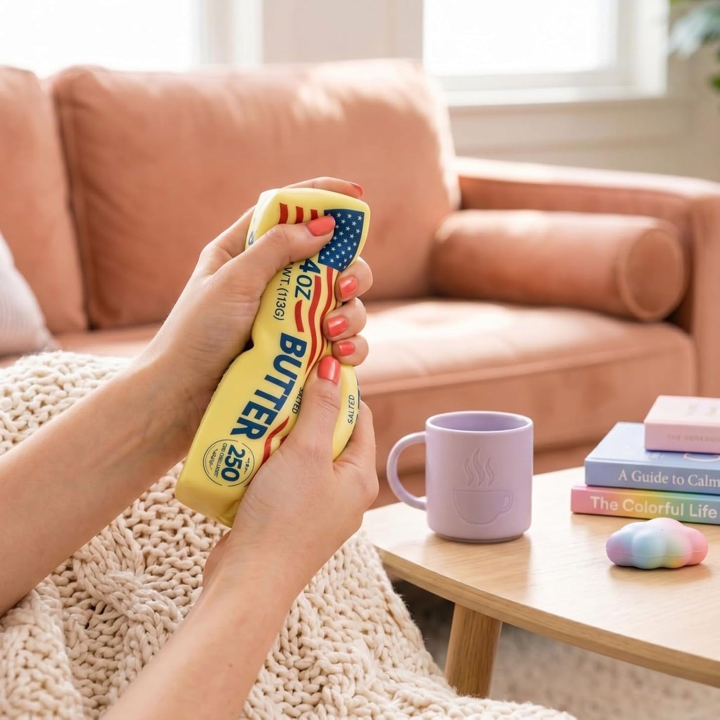 Squishy Butter Slow Squeeze – Slow Rising Stress Relief Fidget Squeezy, America Flag PU Foam Butter Suishies for Office & Study，Bright Yellow Squishy's