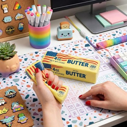 Squishy Butter Slow Squeeze – Slow Rising Stress Relief Fidget Squeezy, America Flag PU Foam Butter Suishies for Office & Study，Bright Yellow Squishy's