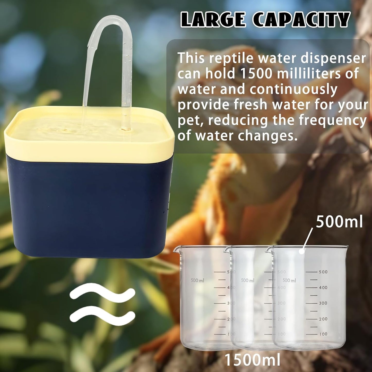 Reptile Waterfall Reptile Water Fountain Lizard Drinking Fountain Chameleon Water Dripper, Bearded Dragon Cage Accessories for Lizard Gecko Snake (Yellow Blue)