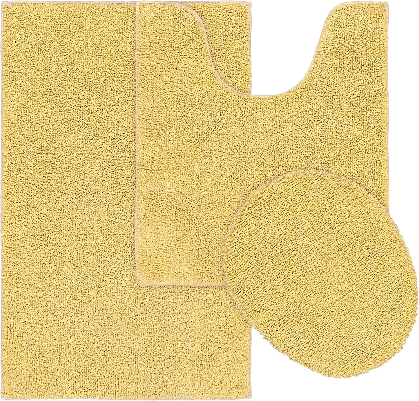 Queen Cotton Soft Yellow 3 Piece Set (Toilet Cover, Contour Rug, Bath Rug) Ultra Soft, Plush, Highly Absorbent, Machine Washable Shower & Bathroom Floor Towel, Non-Slip, Quick-Dry