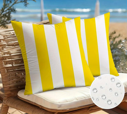 Pack of 2, Waterproof Pillow Covers Outdoor Throw Pillowcases Decorative Garden Cushion Case for Home Garden Patio Couch Balcony Striped 18 x 18 inch/45x45cm Yellow & White