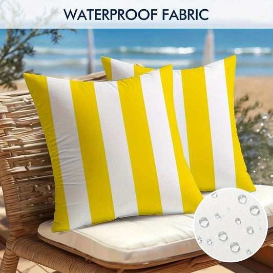 Pack of 2, Waterproof Pillow Covers Outdoor Throw Pillowcases Decorative Garden Cushion Case for Home Garden Patio Couch Balcony Striped 18 x 18 inch/45x45cm Yellow & White