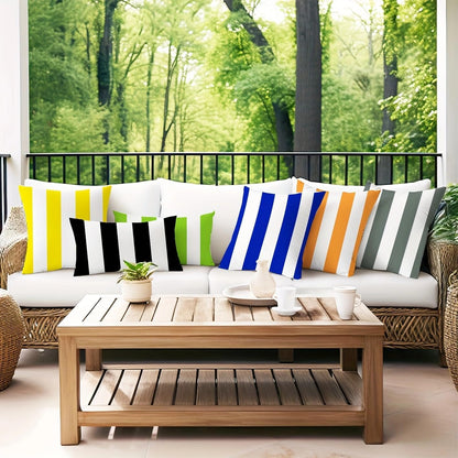 Pack of 2, Waterproof Pillow Covers Outdoor Throw Pillowcases Decorative Garden Cushion Case for Home Garden Patio Couch Balcony Striped 18 x 18 inch/45x45cm Yellow & White