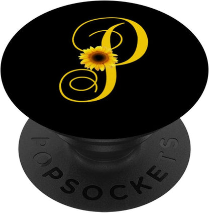 P Letter Monogram Yellow Sunflower Initial Personalized PopSockets PopGrip: Swappable Grip for Phones & Tablets
