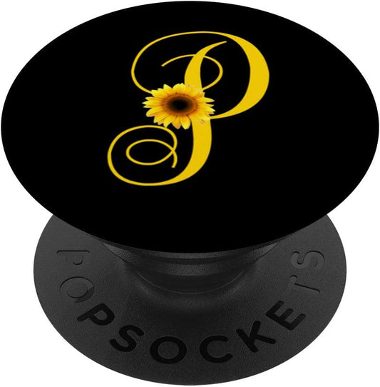 P Letter Monogram Yellow Sunflower Initial Personalized PopSockets PopGrip: Swappable Grip for Phones & Tablets