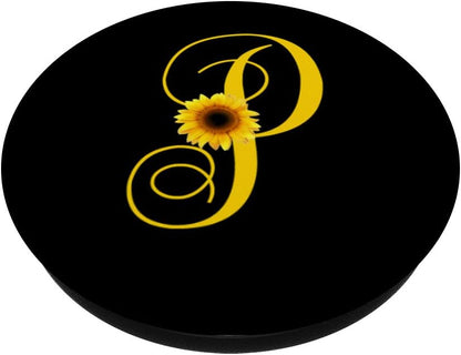 P Letter Monogram Yellow Sunflower Initial Personalized PopSockets PopGrip: Swappable Grip for Phones & Tablets