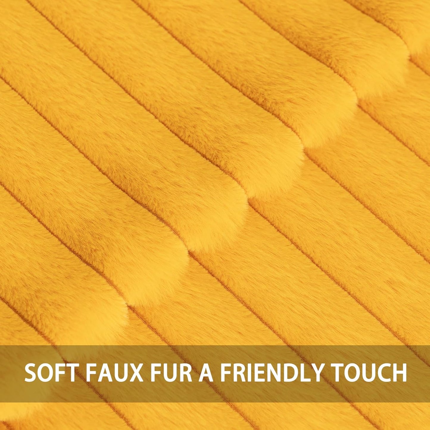 Pack of 2 Faux Fur Christmas Throw Pillow Covers 12x20 Inch, Yellow | Fall Plush Striped Couch Pillow Cover, with Velvet Back Modern Home Decorative Throw Pillow for Sofa Living Room Couch Bed