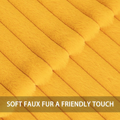 Pack of 2 Faux Fur Christmas Throw Pillow Covers 12x20 Inch, Yellow | Fall Plush Striped Couch Pillow Cover, with Velvet Back Modern Home Decorative Throw Pillow for Sofa Living Room Couch Bed
