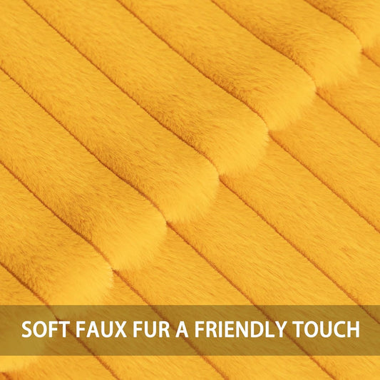 Pack of 2 Faux Fur Christmas Throw Pillow Covers 12x20 Inch, Yellow | Fall Plush Striped Couch Pillow Cover, with Velvet Back Modern Home Decorative Throw Pillow for Sofa Living Room Couch Bed