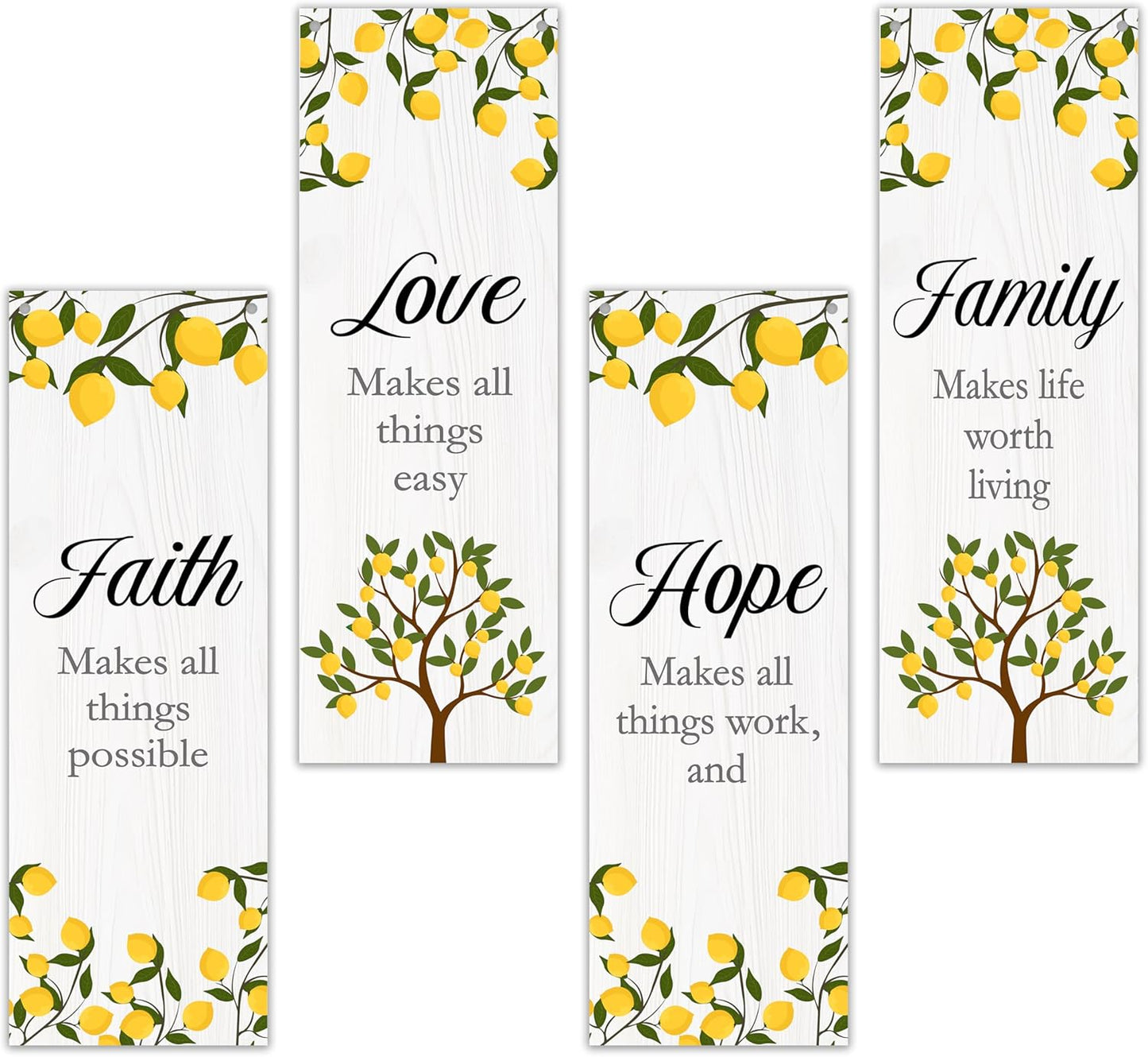 4 Pcs Lemon Wall Decor Wooden Sign, Summer Kitchen Decor, Faith Love Hope Family Bedroom Decor, Religious Wall Decor, Inspirational Wall Art For Bedroom Bathroom Home Farmhouse Decorations, A11