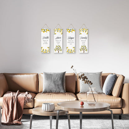 4 Pcs Lemon Wall Decor Wooden Sign, Summer Kitchen Decor, Faith Love Hope Family Bedroom Decor, Religious Wall Decor, Inspirational Wall Art For Bedroom Bathroom Home Farmhouse Decorations, A11
