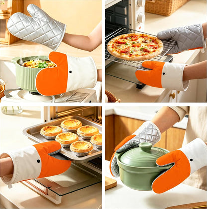 Goose Oven Mitts and Pot Holders 4 pcs Set, Heat Resistant Kitchen Gloves, Funny Novelty Animal Oven Mitts, Recycled Cotton Infill Silicone Non-Slip Gloves for Cooking Baking Grilling, Gift (Yellow)