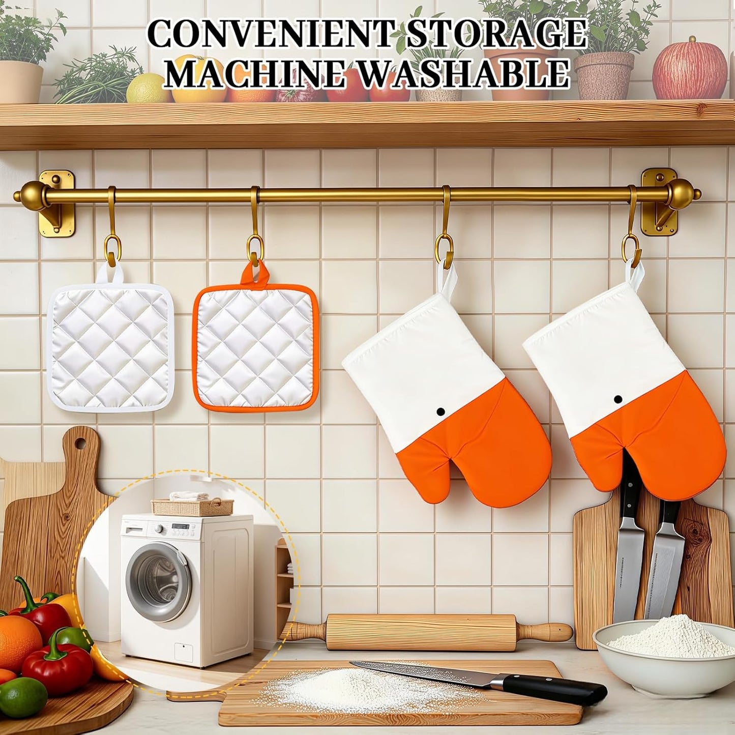 Goose Oven Mitts and Pot Holders 4 pcs Set, Heat Resistant Kitchen Gloves, Funny Novelty Animal Oven Mitts, Recycled Cotton Infill Silicone Non-Slip Gloves for Cooking Baking Grilling, Gift (Yellow)