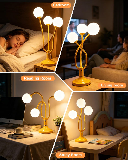 Lightdot Globe Table Lamp Dimmable Yellow Ambient Night Light Nightstand Modern Desk Lamp 3 Bulbs Included Magic DIY Arm Warmwhite Vintage Kids Bedside Lamps for Bedroom Living Room Nursery Decor Gift