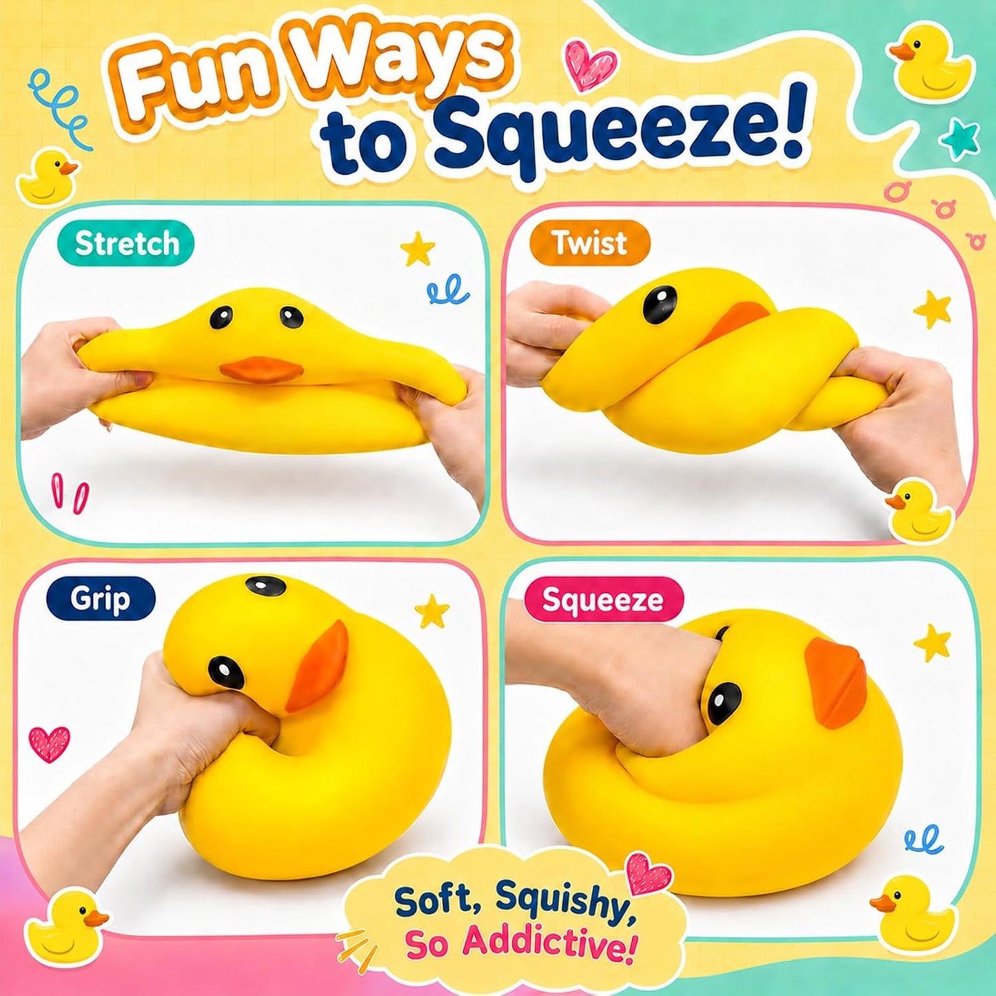 Jumbo Duck Squishy Squeeze Toys Stress Relief Fidget Toy for Teens & Adults,Giant Sensory Stress Balls for Anxiety Relief,Cool Office Desk Decor Party Favors Birthday Gifts (Yellow)