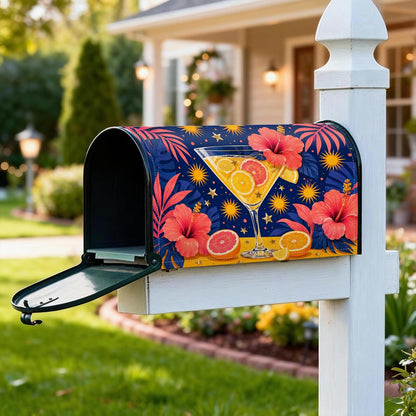 Cocktail Magnetic Mailbox Covers, Tropical Vibrant Hibiscus Citrus Summer Yellow Letter Box Cover for Front Yard Decor 18x21 Inch