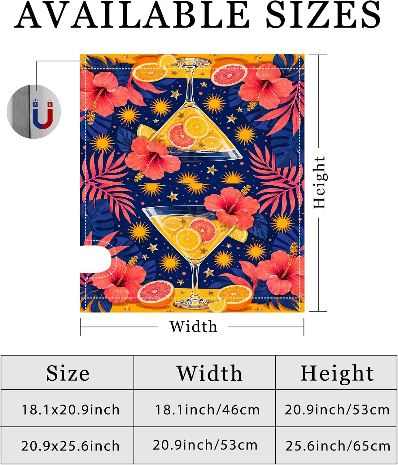 Cocktail Magnetic Mailbox Covers, Tropical Vibrant Hibiscus Citrus Summer Yellow Letter Box Cover for Front Yard Decor 18x21 Inch