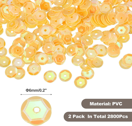 Loose Sequins 2800Pcs 6mm Silver Backed Cup Embroidery Sequins for Jewelry Making Crafts Sewing, AB Yellow