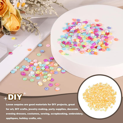 Loose Sequins 2800Pcs 6mm Silver Backed Cup Embroidery Sequins for Jewelry Making Crafts Sewing, AB Yellow