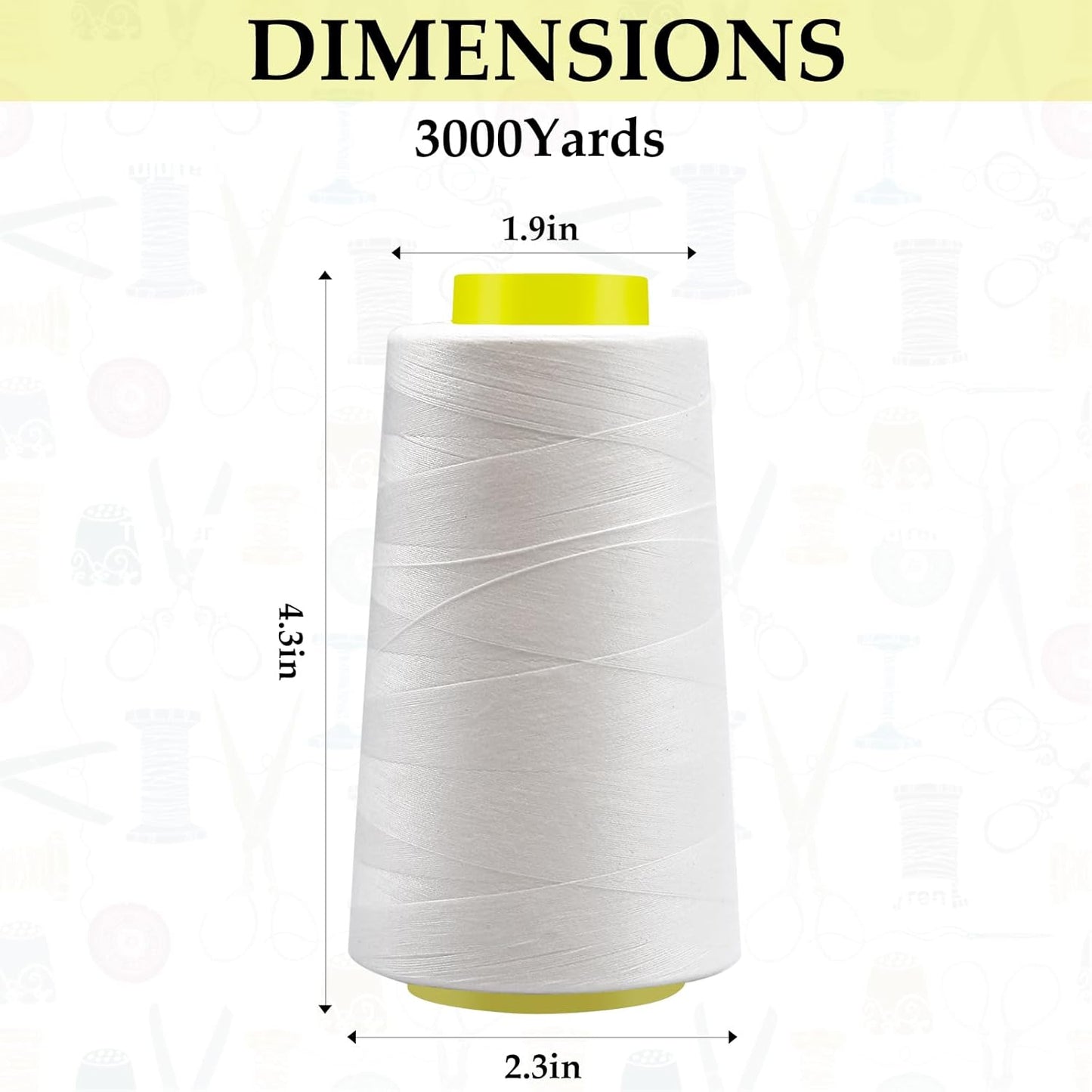 Serger Thread - 4 Cones x 3000 Yards (12,000 Yards Total) | 40S/2 Polyester All-Purpose Thread for Sergers, Overlock Machines, Quilting & Handcrafts (4 Yellow)