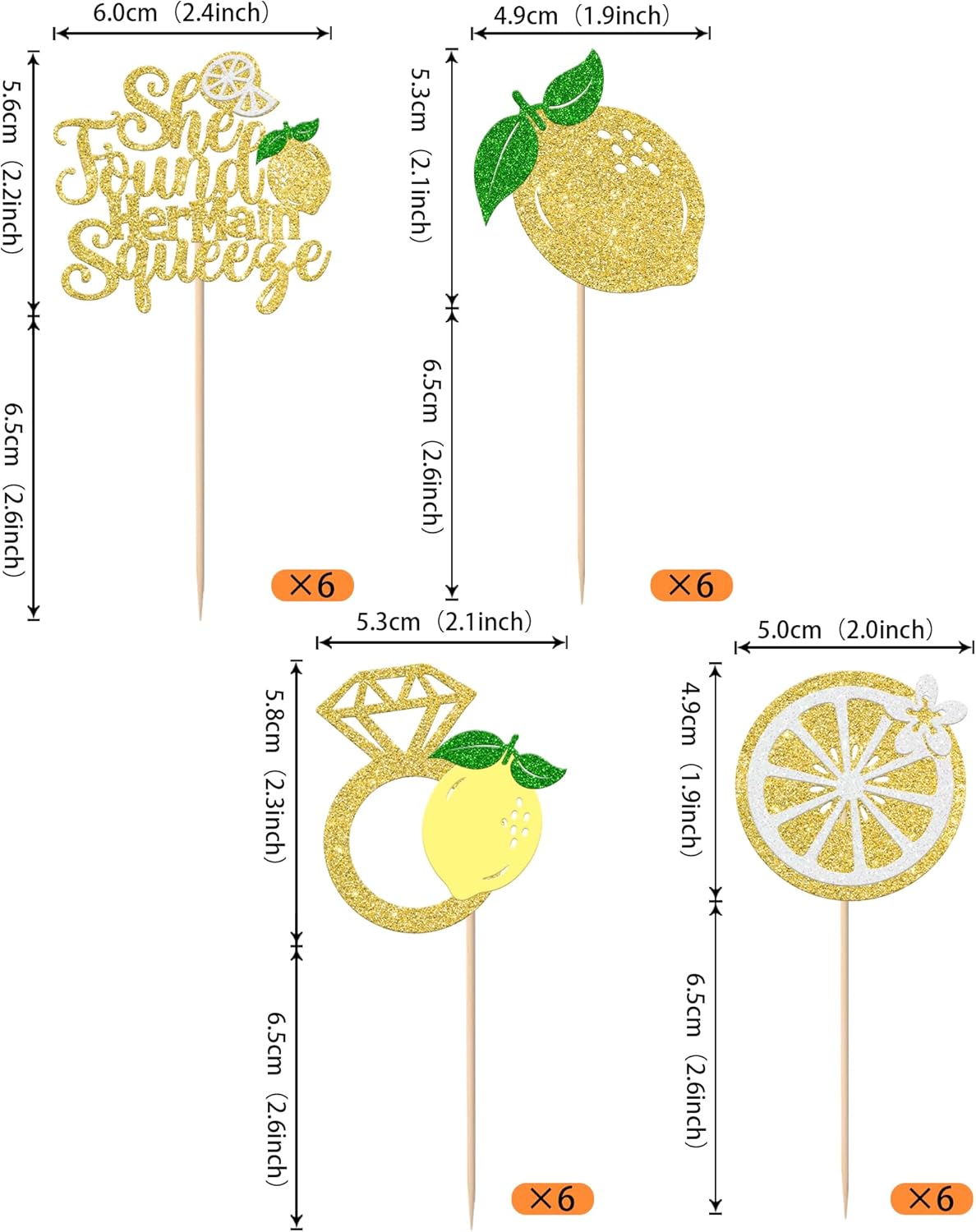 24 Pack She Found Her Main Squeeze Cupcake Toppers Diamond Ring Glitter Lemon Cupcake Picks for Bridal Shower Wedding Engagement Bachelorette Party Cake Decorations