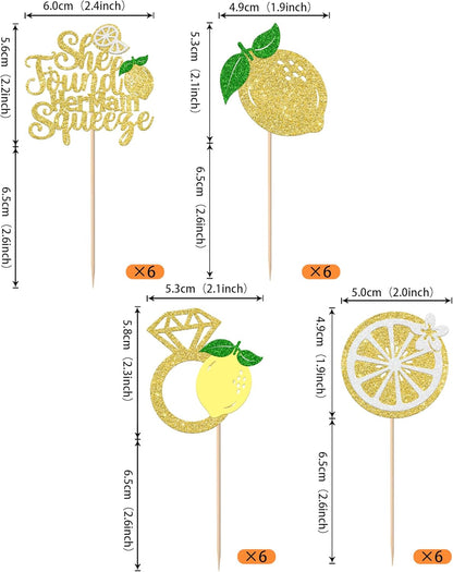 24 Pack She Found Her Main Squeeze Cupcake Toppers Diamond Ring Glitter Lemon Cupcake Picks for Bridal Shower Wedding Engagement Bachelorette Party Cake Decorations