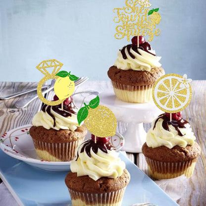 24 Pack She Found Her Main Squeeze Cupcake Toppers Diamond Ring Glitter Lemon Cupcake Picks for Bridal Shower Wedding Engagement Bachelorette Party Cake Decorations