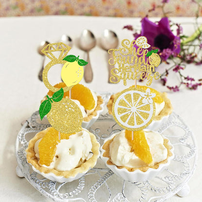 24 Pack She Found Her Main Squeeze Cupcake Toppers Diamond Ring Glitter Lemon Cupcake Picks for Bridal Shower Wedding Engagement Bachelorette Party Cake Decorations