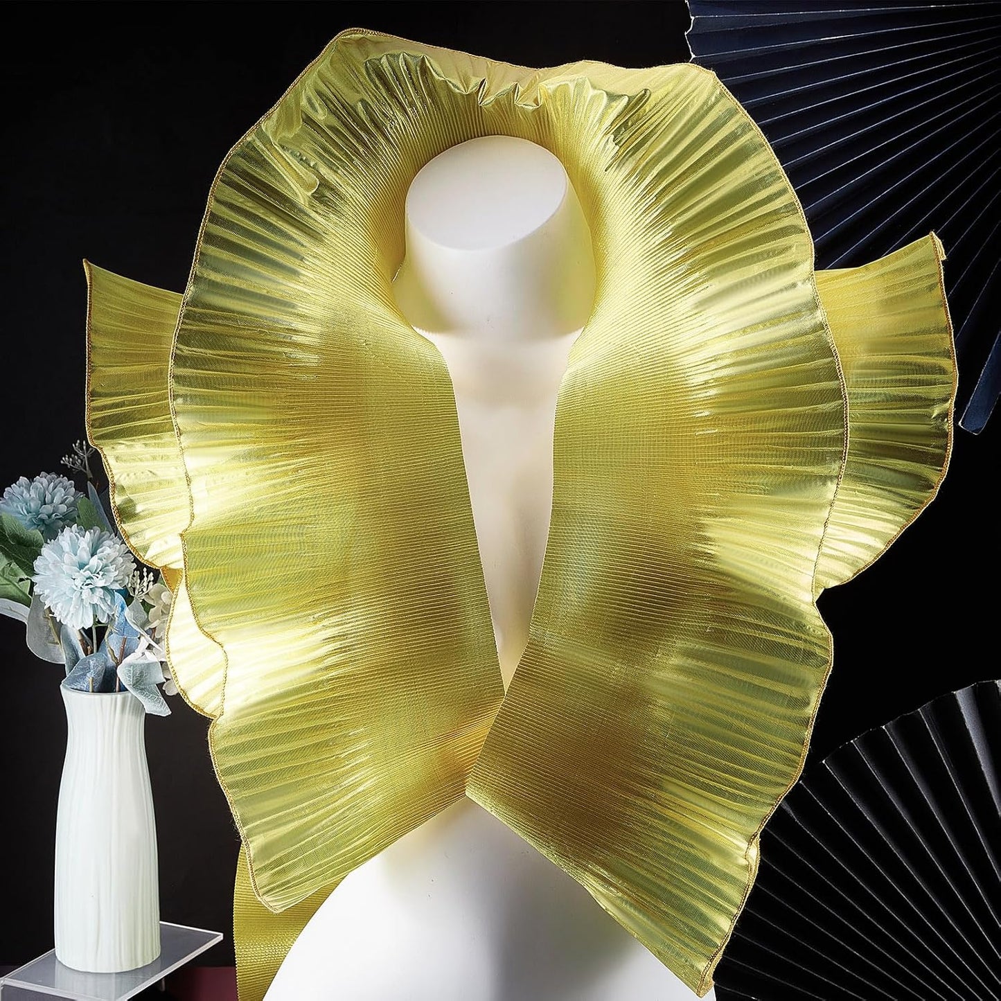10 Yards Ruffled Lace Trims Organza Pleated Fabric Trim Tulle Lace Border Retro Chiffon Trimmings Decorative Applique for Sewing DIY Wedding Dress Craft Home Decor, Yellow