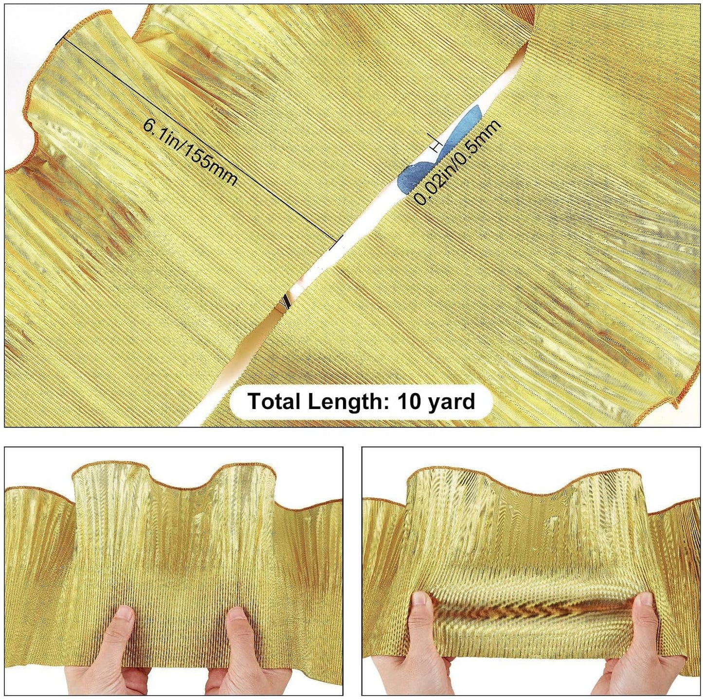 10 Yards Ruffled Lace Trims Organza Pleated Fabric Trim Tulle Lace Border Retro Chiffon Trimmings Decorative Applique for Sewing DIY Wedding Dress Craft Home Decor, Yellow