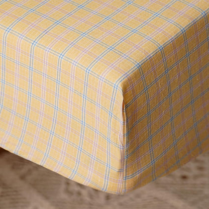 4Pieces Yellow Plaid Washed Cotton Toddler Bedding Sets for Kids | Boys Girls Comforter, Soft, Breathable, Lightweight, Taupe Tartan Ginharm Comforter, Crib Bed Sets