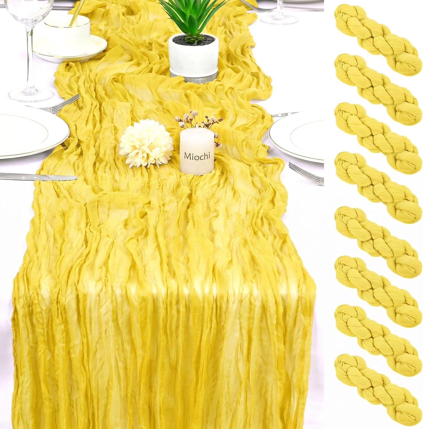 8 Pack Yellow Cheesecloth Table Runner 17x108 inch Rustic Gauze Table Runner Sheer Boho Fabric Cheese Cloth Table Runner for Wedding Party Baby Bridal Shower