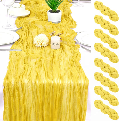 8 Pack Yellow Cheesecloth Table Runner 17x108 inch Rustic Gauze Table Runner Sheer Boho Fabric Cheese Cloth Table Runner for Wedding Party Baby Bridal Shower