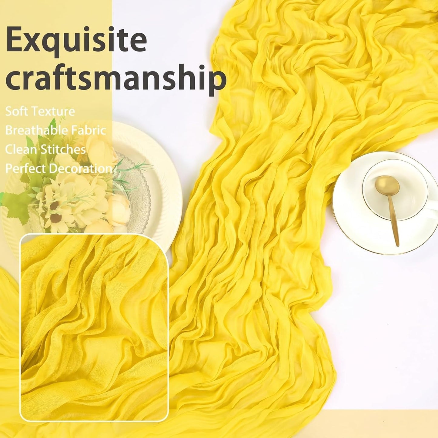 8 Pack Yellow Cheesecloth Table Runner 17x108 inch Rustic Gauze Table Runner Sheer Boho Fabric Cheese Cloth Table Runner for Wedding Party Baby Bridal Shower