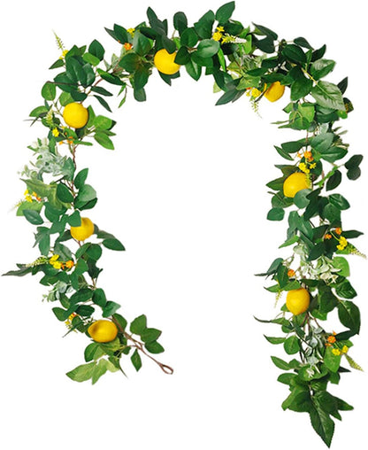 6 Ft Artificial Lemon Garland, Spring Greenery Garland with Lemons and Flowers, Summer Fruit Garlands Wreath for Front Door Wall Table Wedding Decor