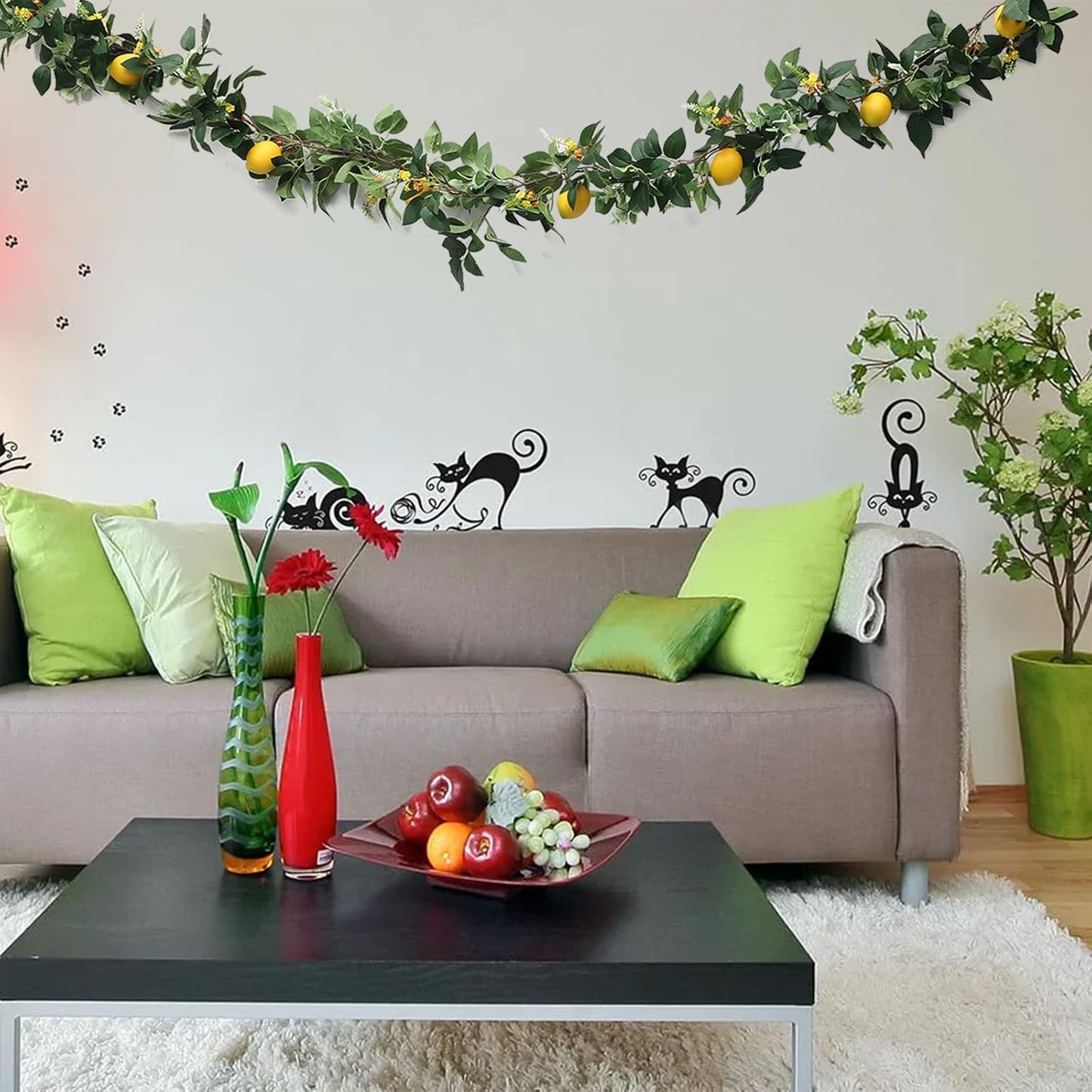 6 Ft Artificial Lemon Garland, Spring Greenery Garland with Lemons and Flowers, Summer Fruit Garlands Wreath for Front Door Wall Table Wedding Decor