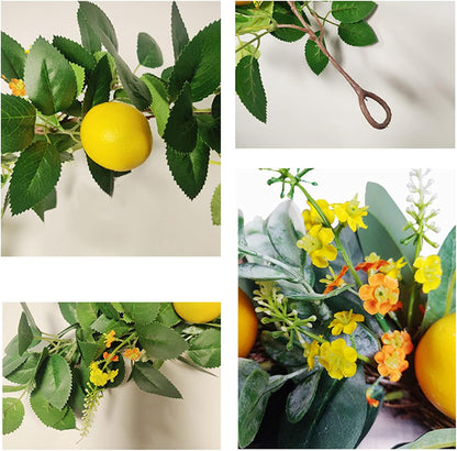 6 Ft Artificial Lemon Garland, Spring Greenery Garland with Lemons and Flowers, Summer Fruit Garlands Wreath for Front Door Wall Table Wedding Decor