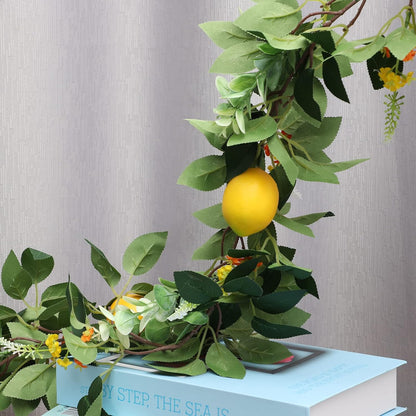 6 Ft Artificial Lemon Garland, Spring Greenery Garland with Lemons and Flowers, Summer Fruit Garlands Wreath for Front Door Wall Table Wedding Decor