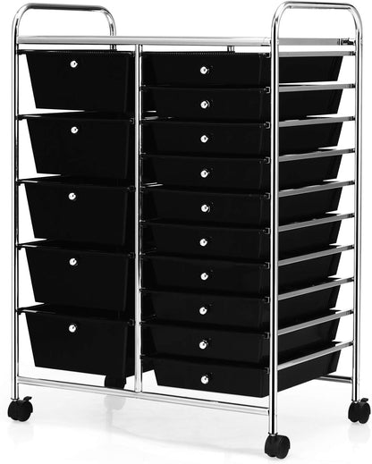 15-Drawer Rolling Storage Cart, Craft Storage Cart with Removable Drawers & Lockable Wheels, Art Cart Supply Storage Organizer for Home Office Classroom, Yellow
