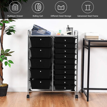 15-Drawer Rolling Storage Cart, Craft Storage Cart with Removable Drawers & Lockable Wheels, Art Cart Supply Storage Organizer for Home Office Classroom, Yellow