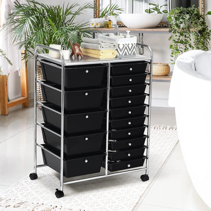 15-Drawer Rolling Storage Cart, Craft Storage Cart with Removable Drawers & Lockable Wheels, Art Cart Supply Storage Organizer for Home Office Classroom, Yellow