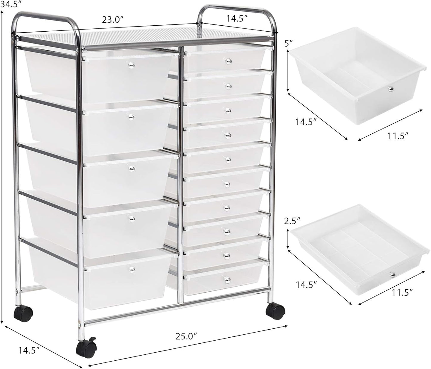 15-Drawer Rolling Storage Cart, Craft Storage Cart with Removable Drawers & Lockable Wheels, Art Cart Supply Storage Organizer for Home Office Classroom, Yellow