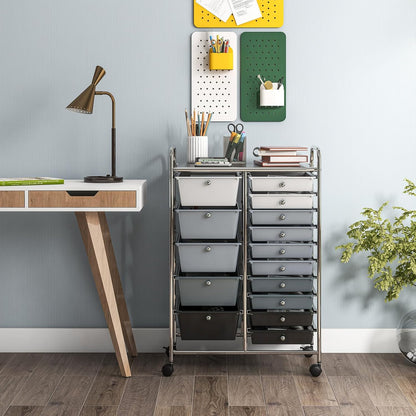 15-Drawer Rolling Storage Cart, Craft Storage Cart with Removable Drawers & Lockable Wheels, Art Cart Supply Storage Organizer for Home Office Classroom, Yellow