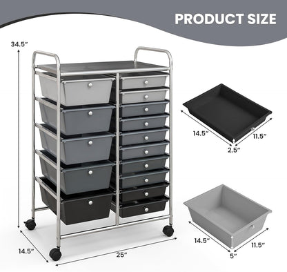 15-Drawer Rolling Storage Cart, Craft Storage Cart with Removable Drawers & Lockable Wheels, Art Cart Supply Storage Organizer for Home Office Classroom, Yellow