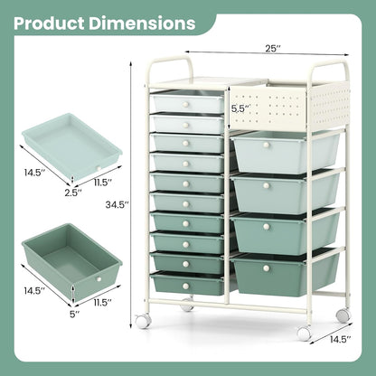 15-Drawer Rolling Storage Cart, Craft Storage Cart with Removable Drawers & Lockable Wheels, Art Cart Supply Storage Organizer for Home Office Classroom, Yellow